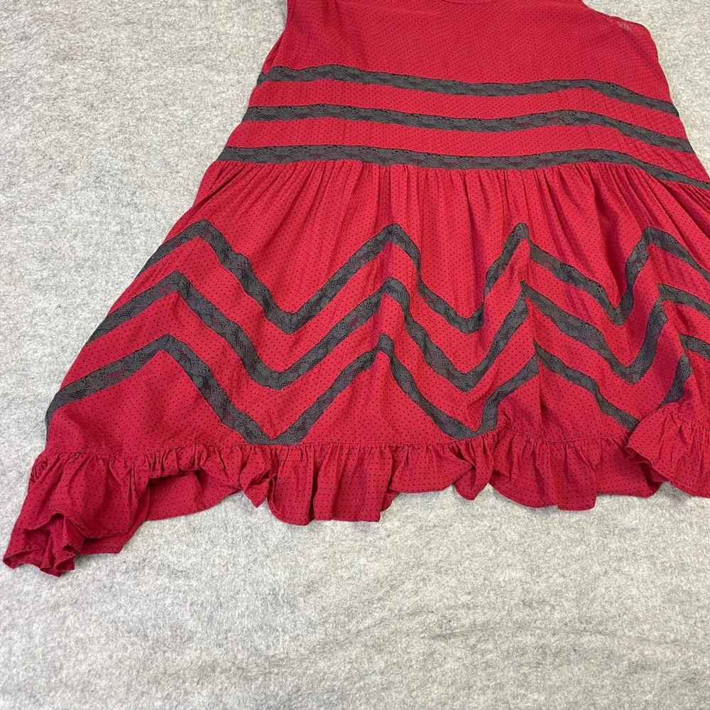 Free People Intimately Red Polka Dot Lace Trim Ruffle Slip Tunic Top XS Boho - Picture 8 of 16
